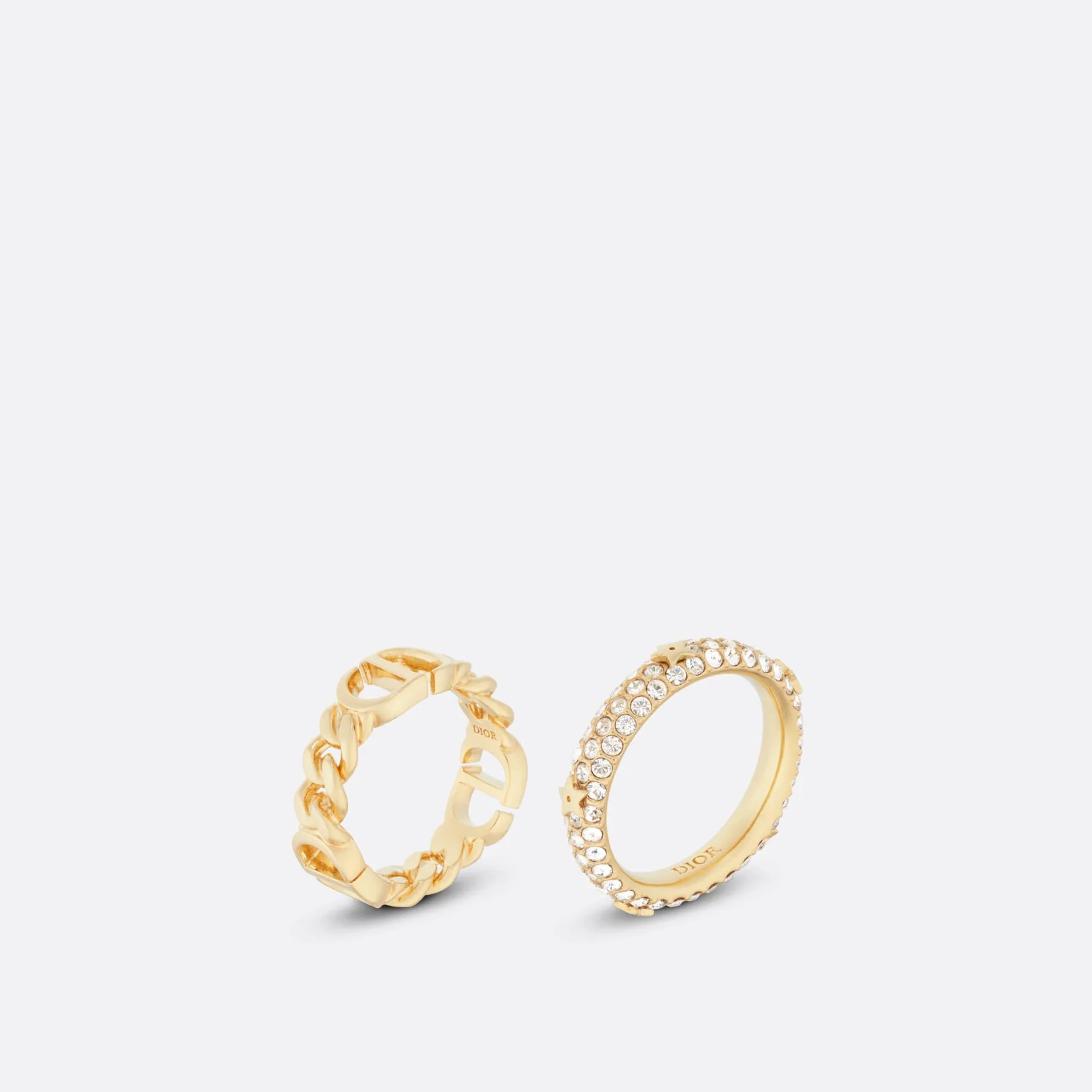 Fake Dior Petit CD Ring SetGold-Finish Metal and White Crystals