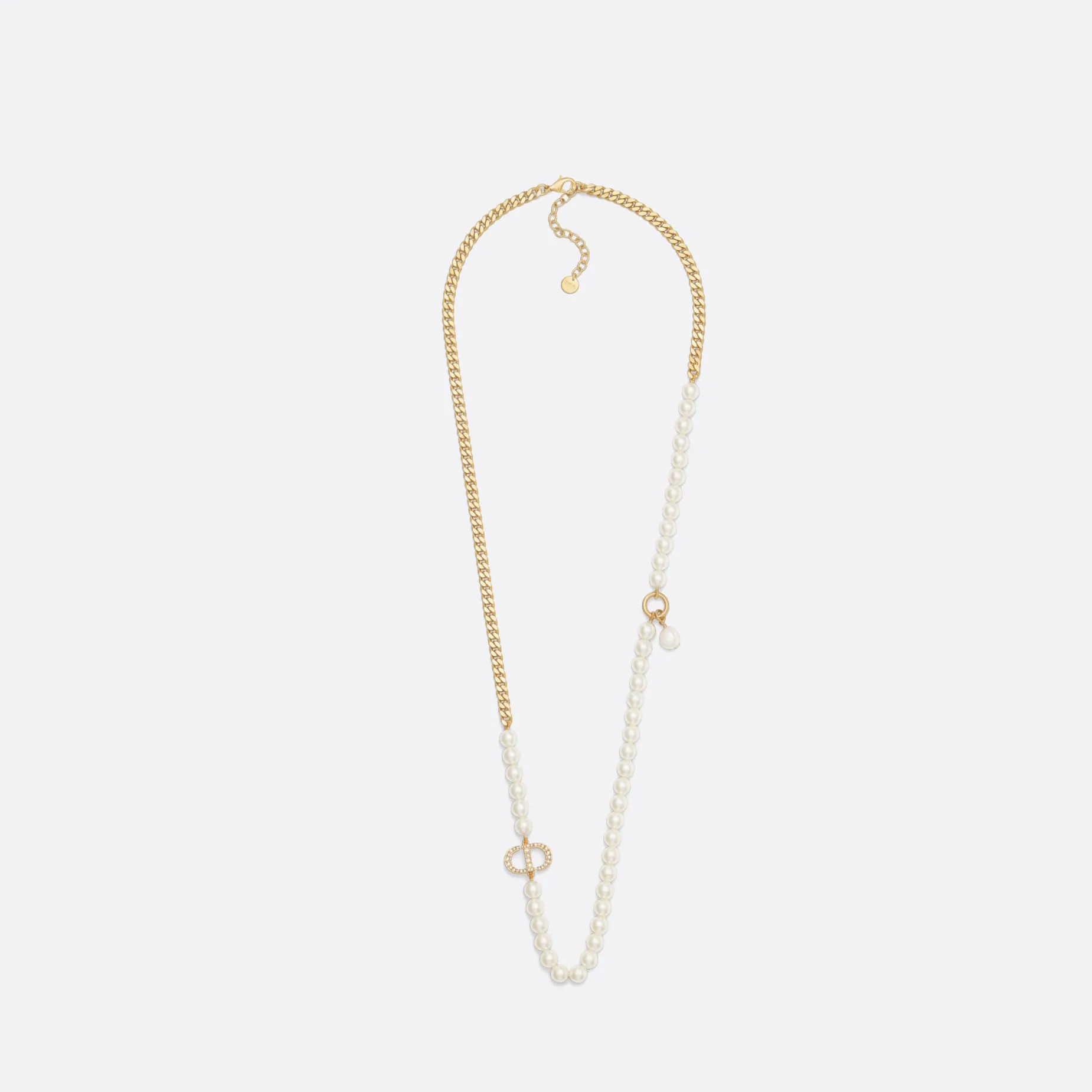 30 Montaigne Long Fake Dior Necklace Gold-Finish Metal and Silver-Tone Crystals
