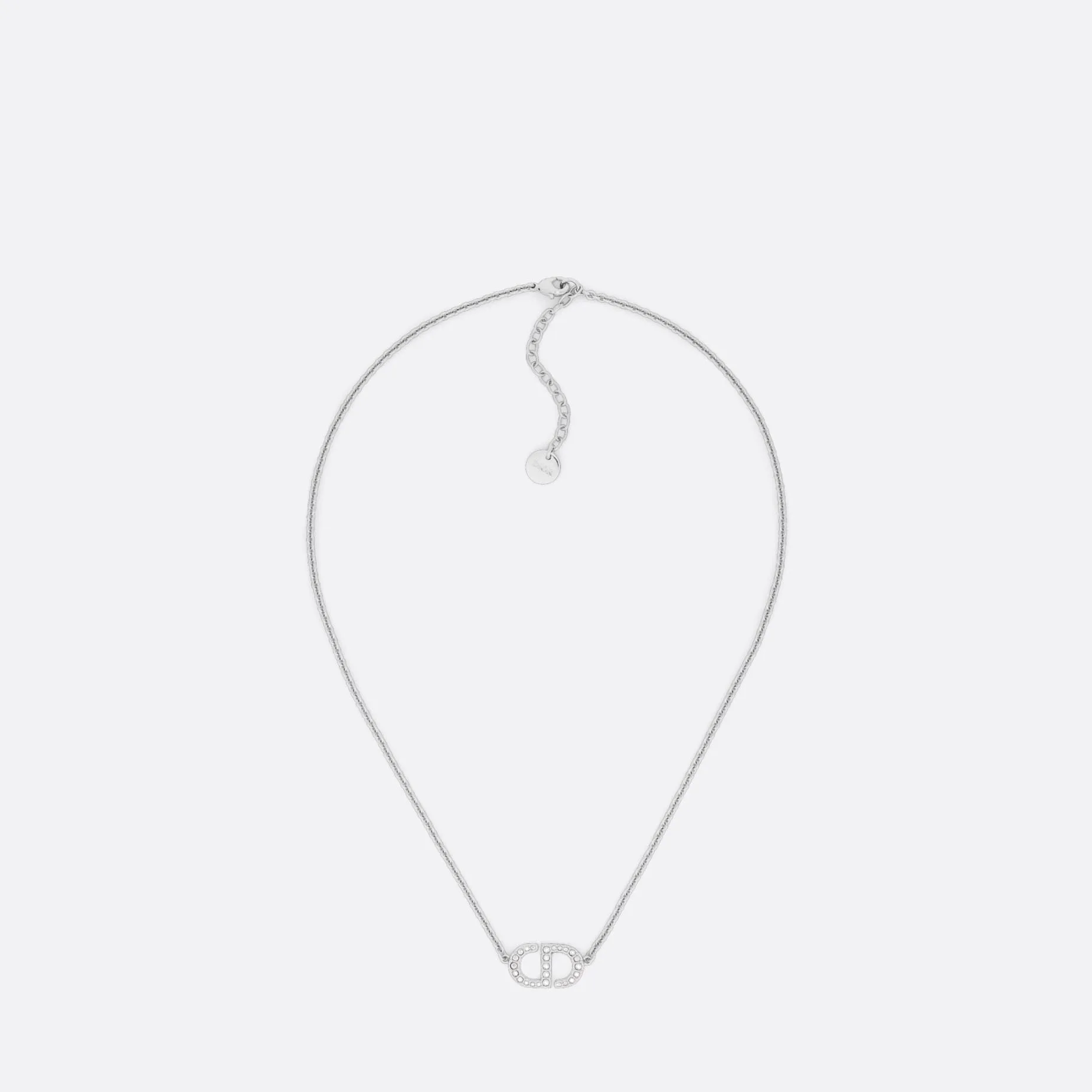 Fake Dior Petit CD Necklace Silver-Finish Metal with White Crystals
