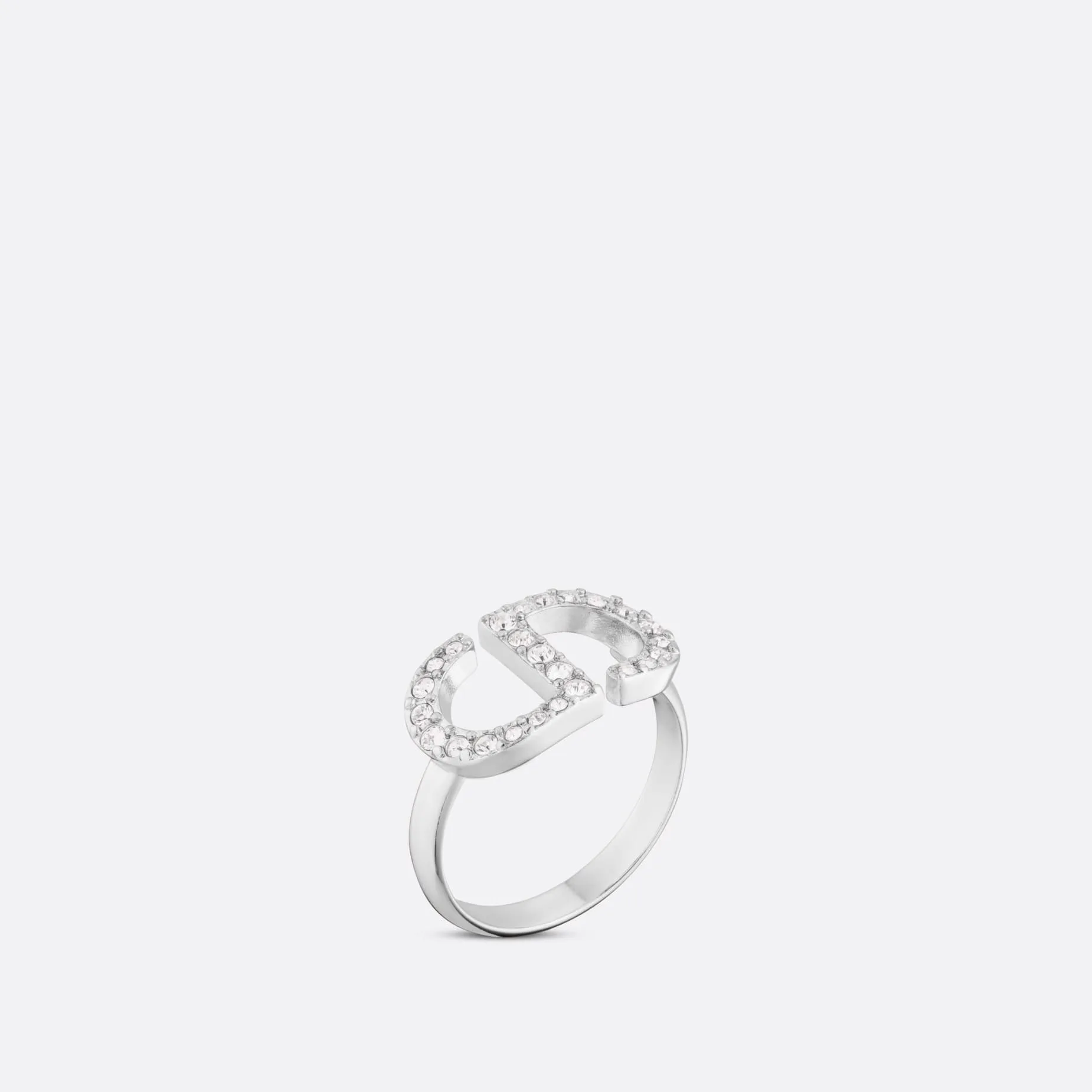Fake Dior Petit CD Ring Silver-Finish Metal with White Crystals