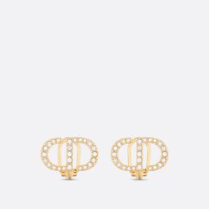 Petit CD Clip-On Stud Dior Earrings Gold-Finish Metal and Silver-Tone Crystals