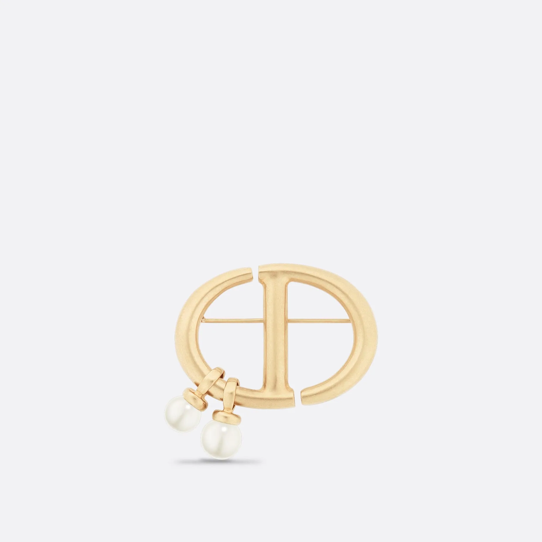 CD Navy Fake Dior Brooch Gold-Finish Metal and White Resin Pearls