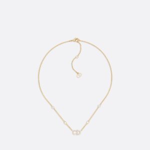 Clair D Lune Dior Necklace Gold-Finish Metal White Resin Pearls and White Crystals
