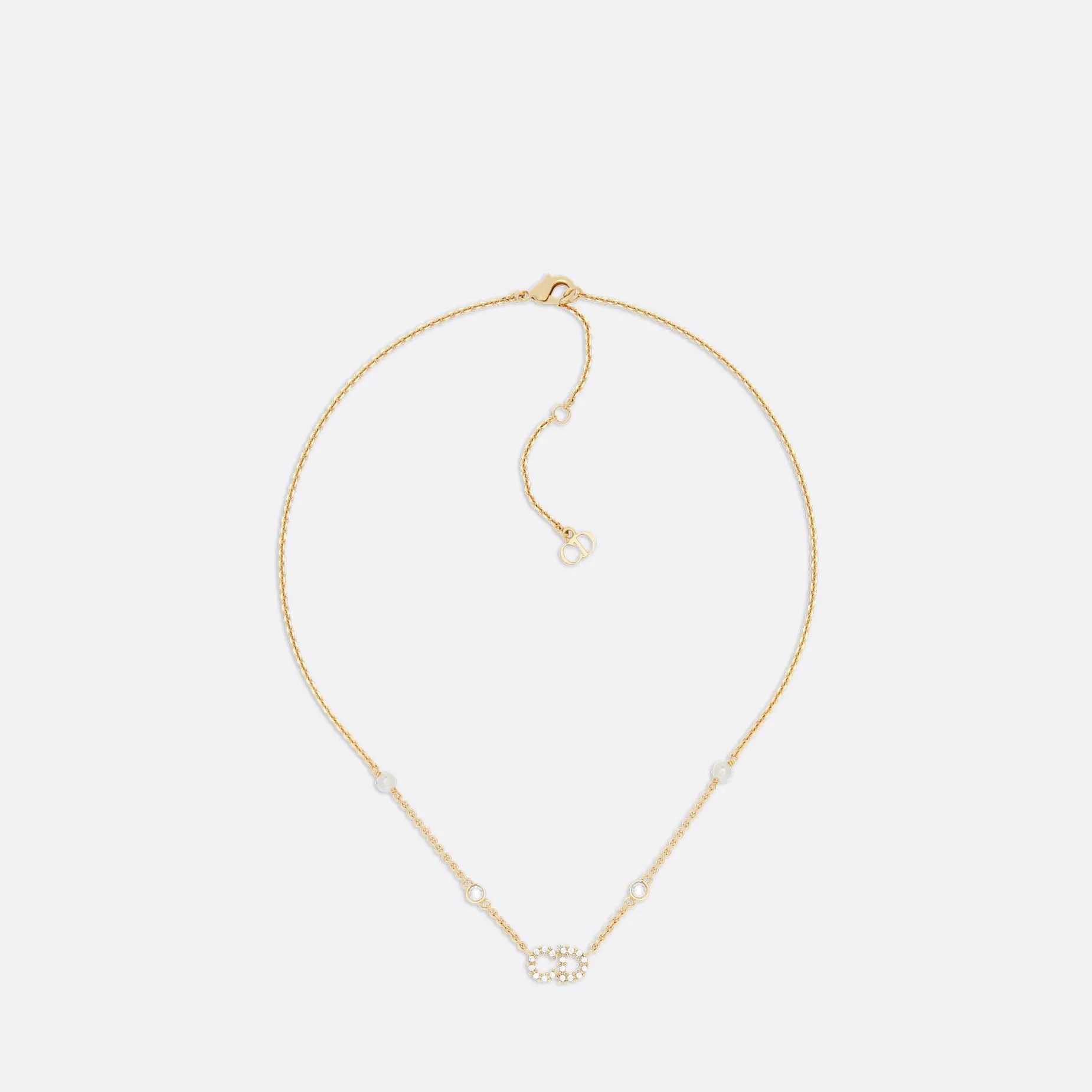 Clair D Lune Fake Dior Necklace Gold-Finish Metal White Resin Pearls and White Crystals