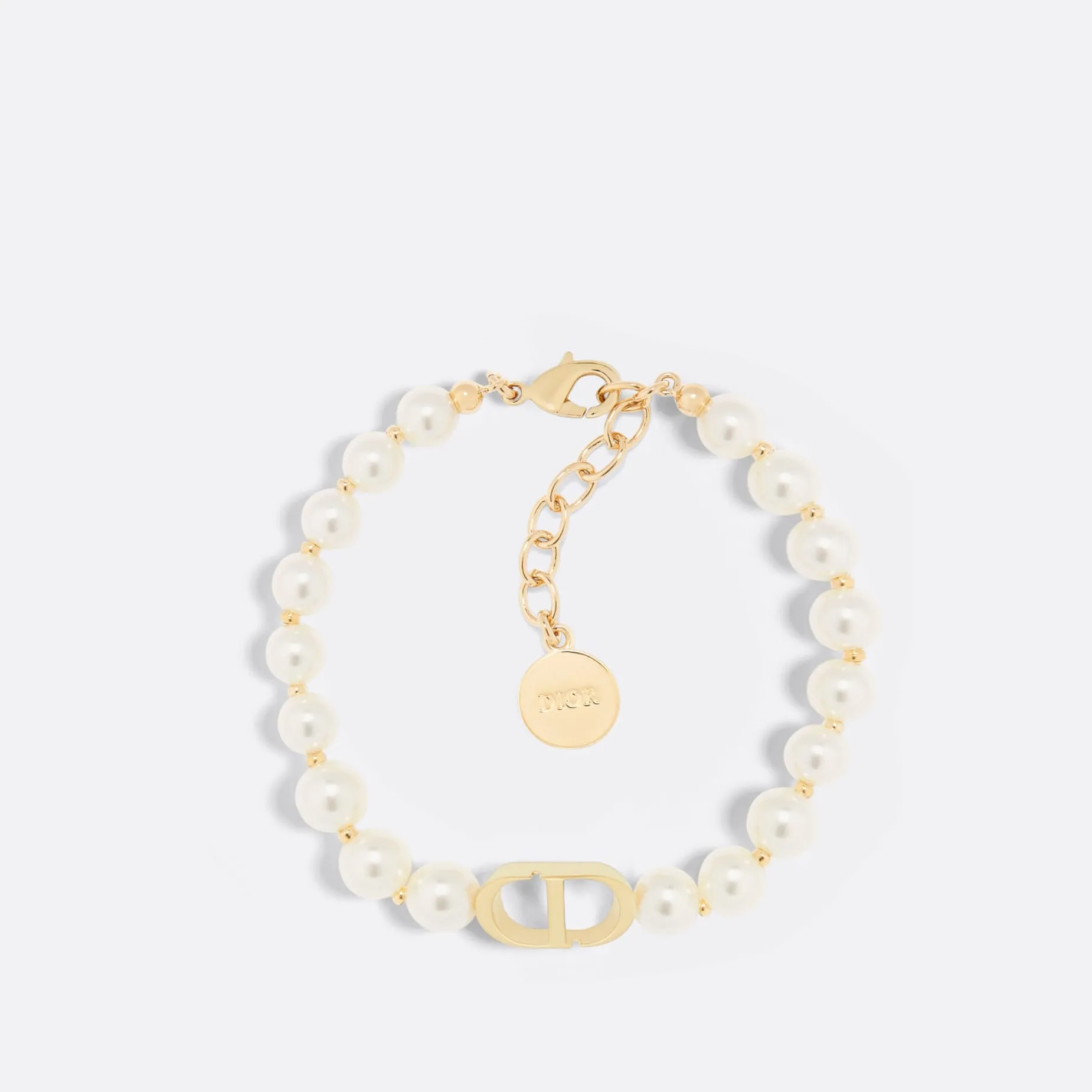 Fake Dior 30 Montaigne Bracelet Gold-Finish Metal and White Resin Pearls