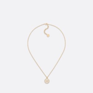 Dior Petit CD Baroque Necklace Gold-Finish Metal with White Resin Pearls and Latte Glass