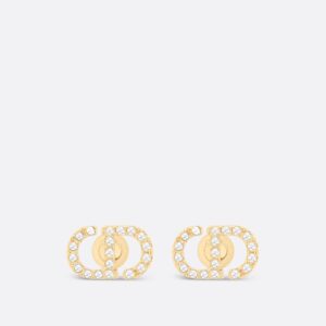 Petit CD Mini Stud Dior Earrings Gold-Finish Metal and Silver-Tone Crystals