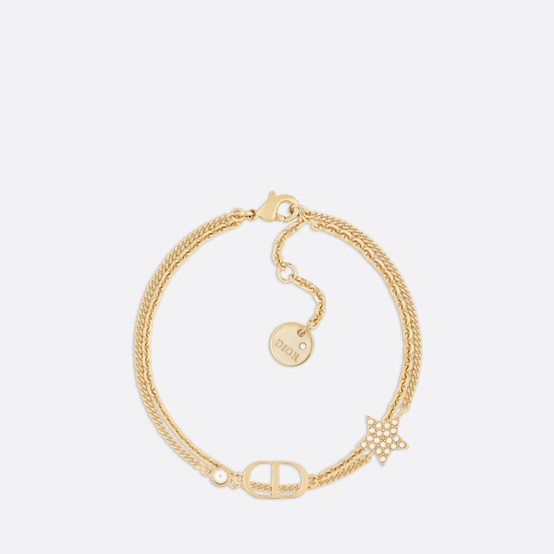 Fake Dior Petit CD Double Bracelet Gold-Finish Metal and White Crystals