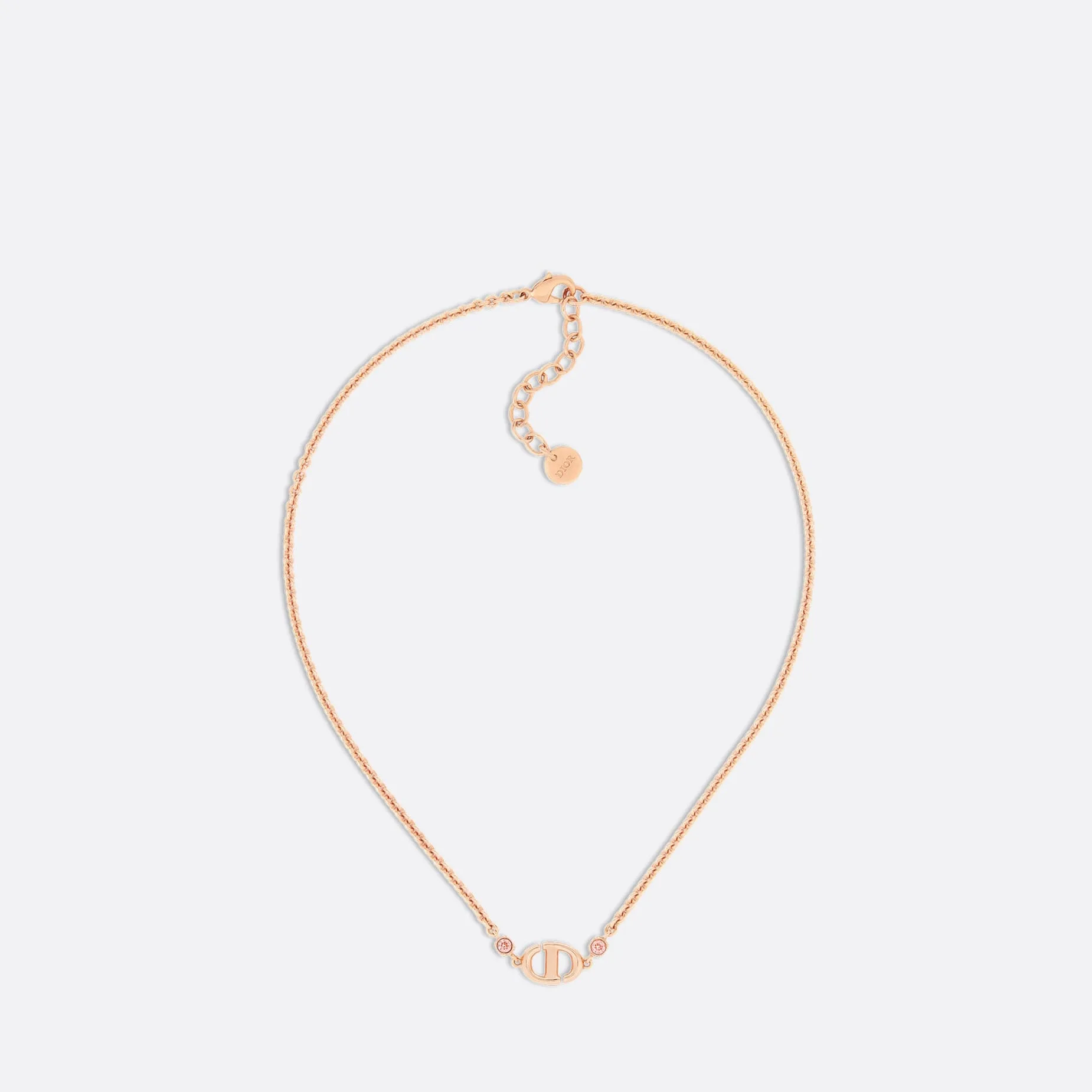 CD Navy Fake Dior Necklace Pink-Finish Metal and Pink Crystals