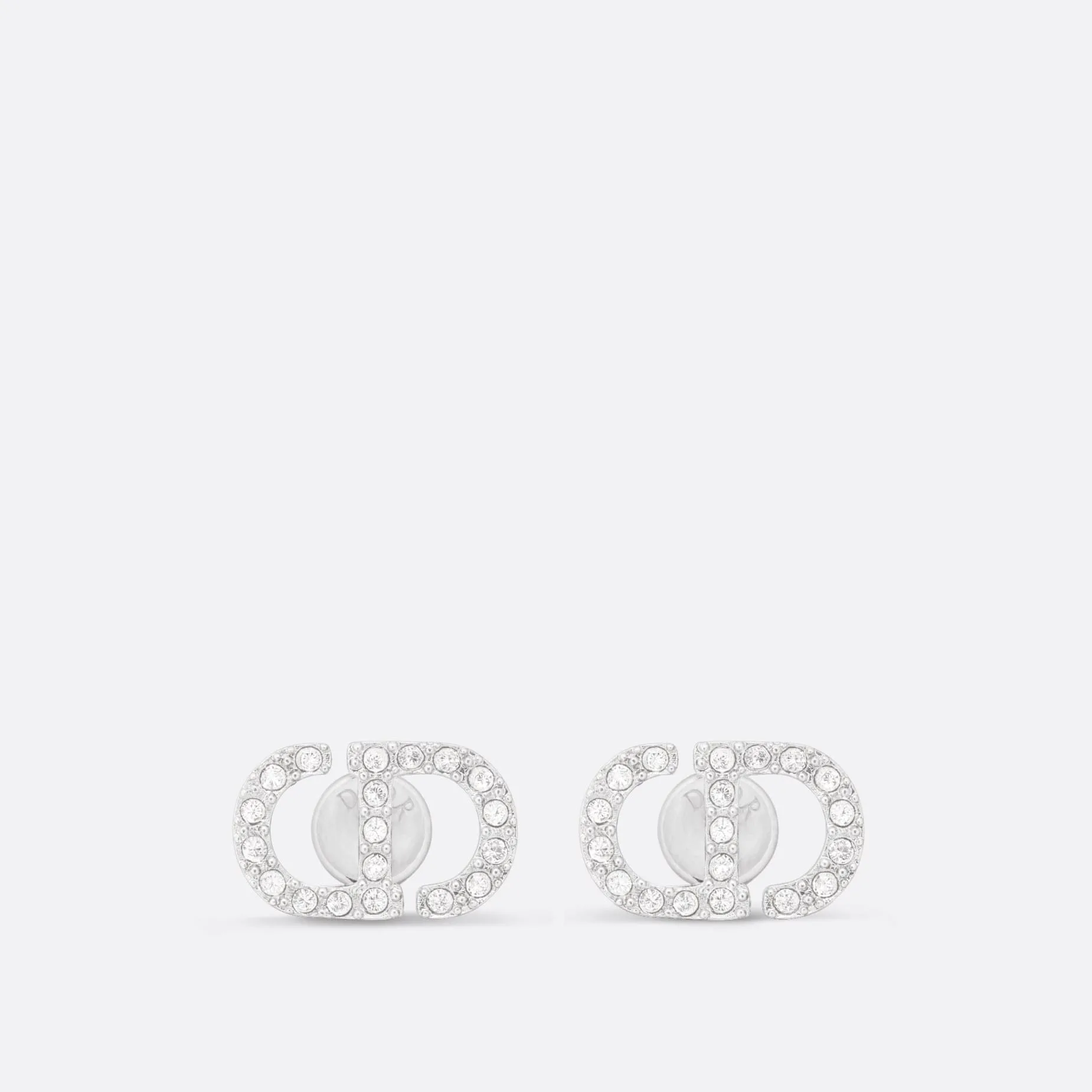 Petit CD Mini Stud Fake Dior Earrings Silver-Finish Metal with White Crystals