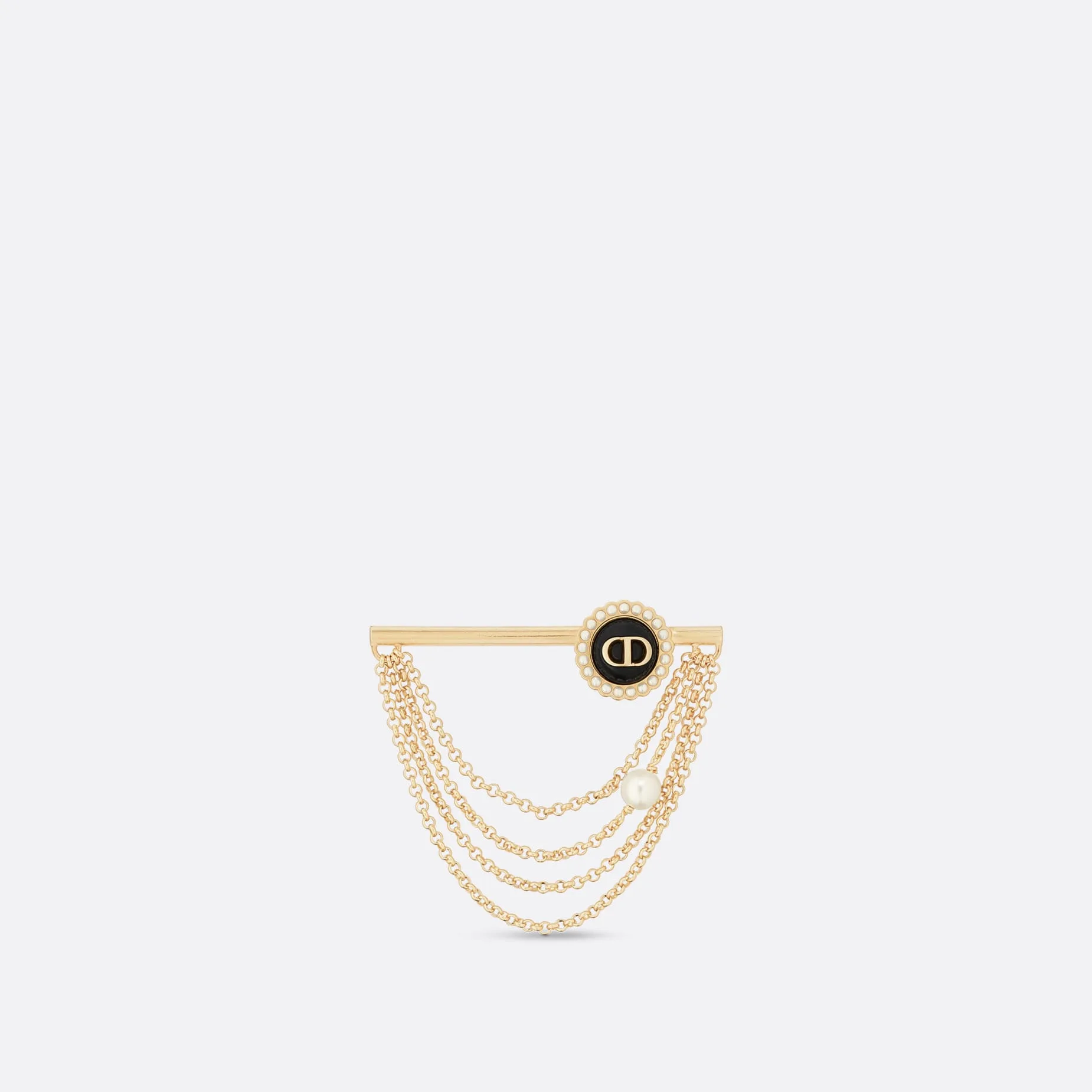 Fake Dior Petit CD Baroque Brooch Gold-Finish Metal with White Resin Pearls and Black Glass