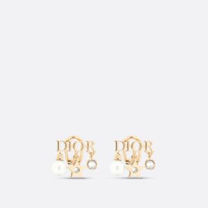 Dio(r)evolution Clip-On Dior Earrings Gold-Finish Metal White Resin Pearls and White Crystals