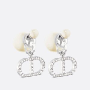 Dior Tribales Clip Earrings Silver-Finish Metal with White Resin Pearls and Silver-Tone Crystals