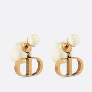 Dior Tribales Earrings Antique Gold-Finish Metal with White Resin Pearls