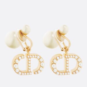 Dior Tribales Clip Earrings Gold-Finish Metal and White Resin Pearls