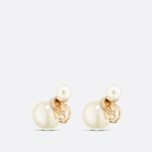 Dior Tribales Clip Earrings Gold-Finish Metal and White Resin Pearls
