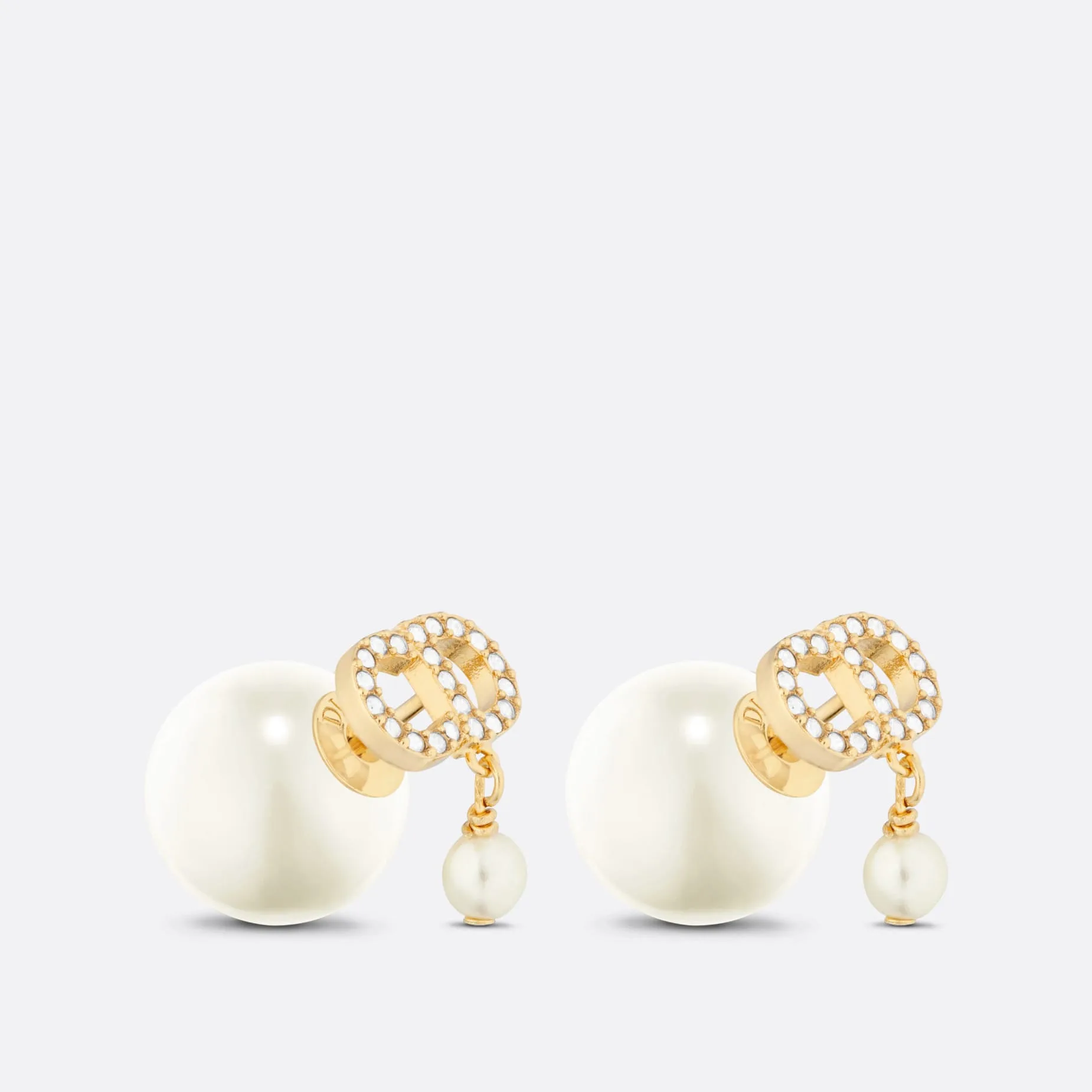 Fake Dior Tribales Earrings Gold-Finish Metal White Resin Pearls and White Crystals