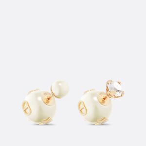 Dior Tribales Earrings Gold-Finish Metal with White Resin Pearls and a Silver-Tone Crystal