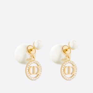 Dior Tribales Earrings Gold-Finish Metal with White Resin Pearls and Silver-Tone Crystals
