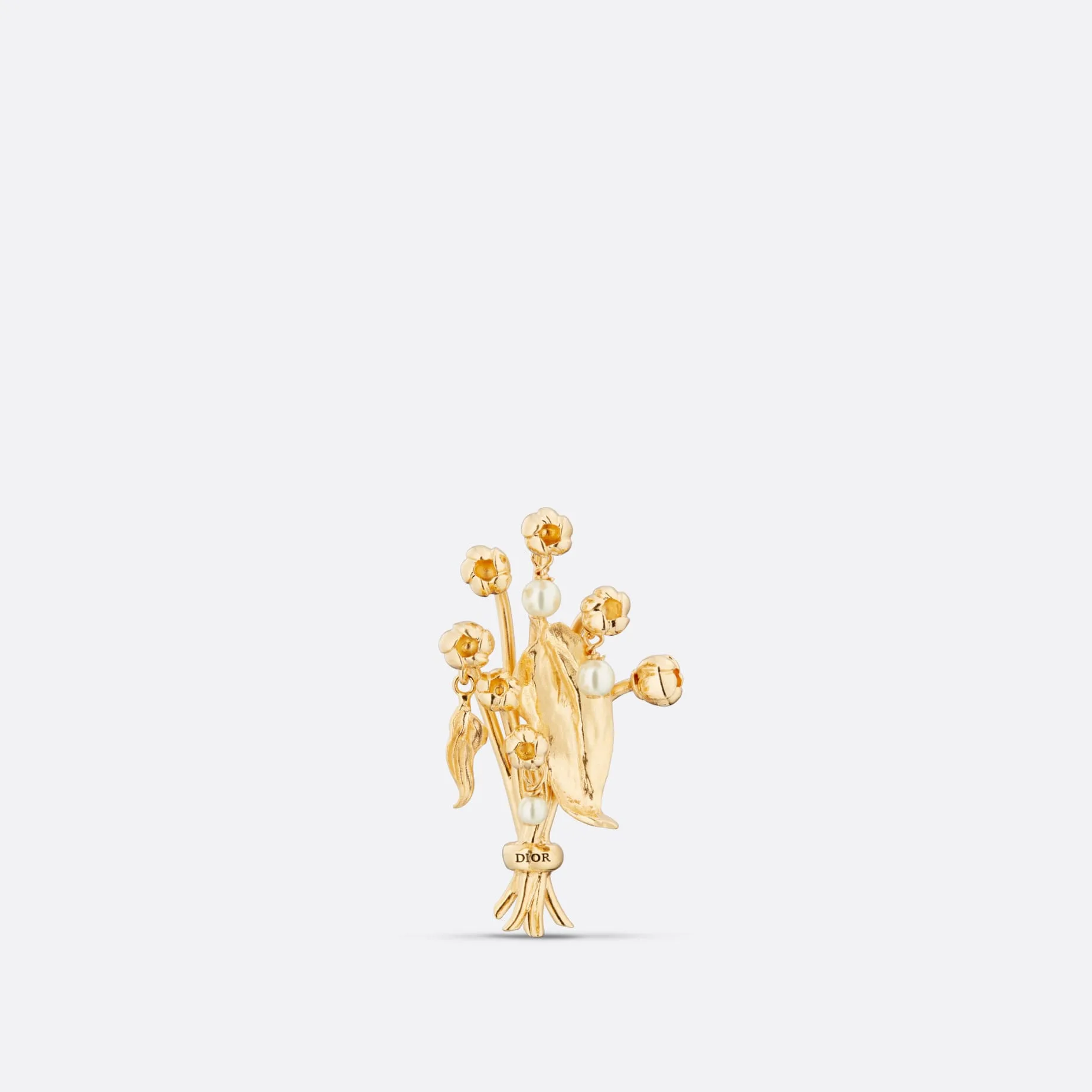 Fake Dior Lily Garden Brooch Gold-Finish Metal and White Resin Pearls