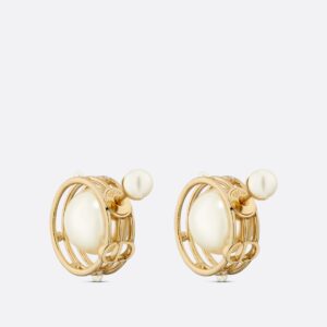 Dior Tribales Earrings Gold-Finish Metal with White Resin Pearls and Silver-Tone Crystals