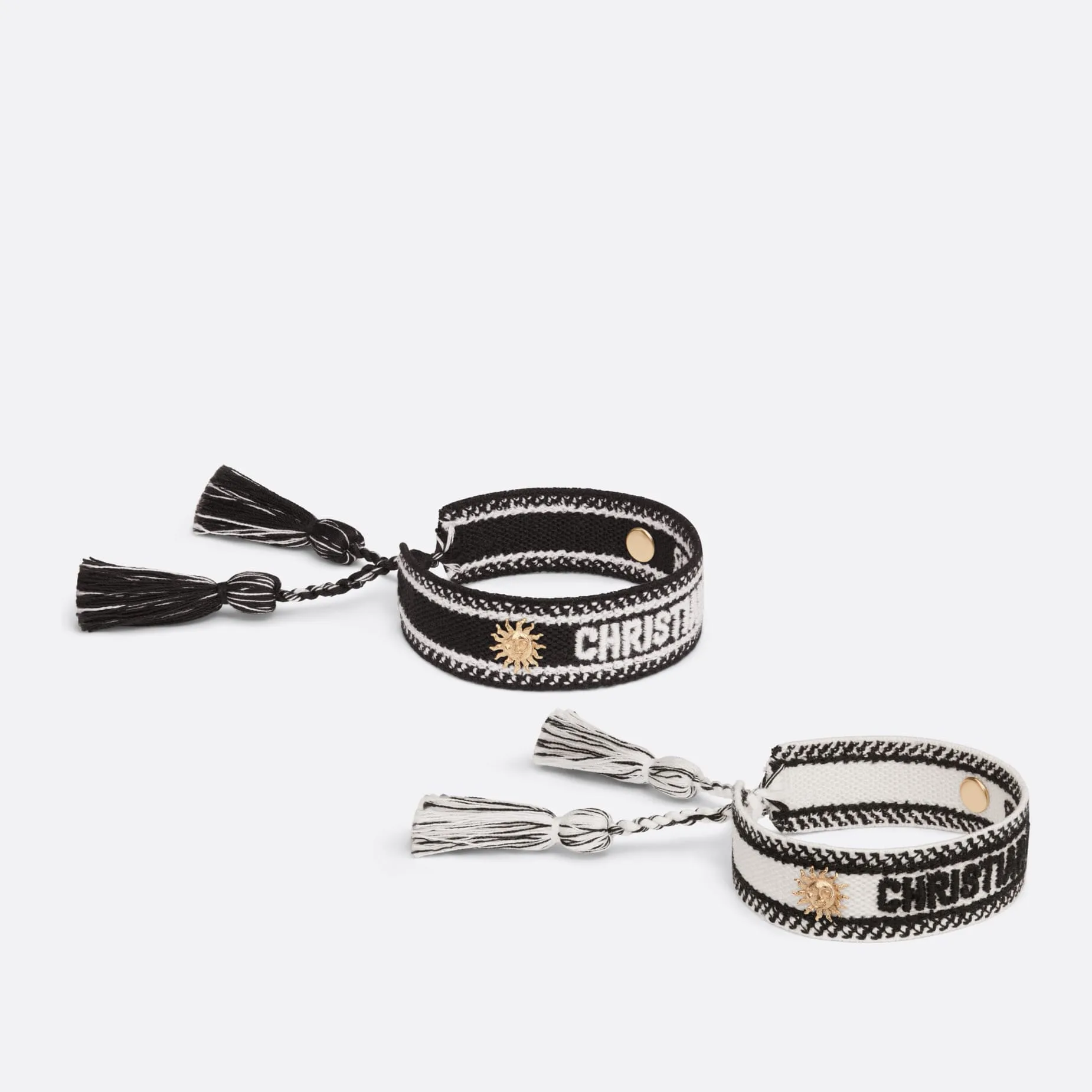 Christian Fake Dior Bracelet Set Black and White Embroidery with Matte Gold-Finish Metal