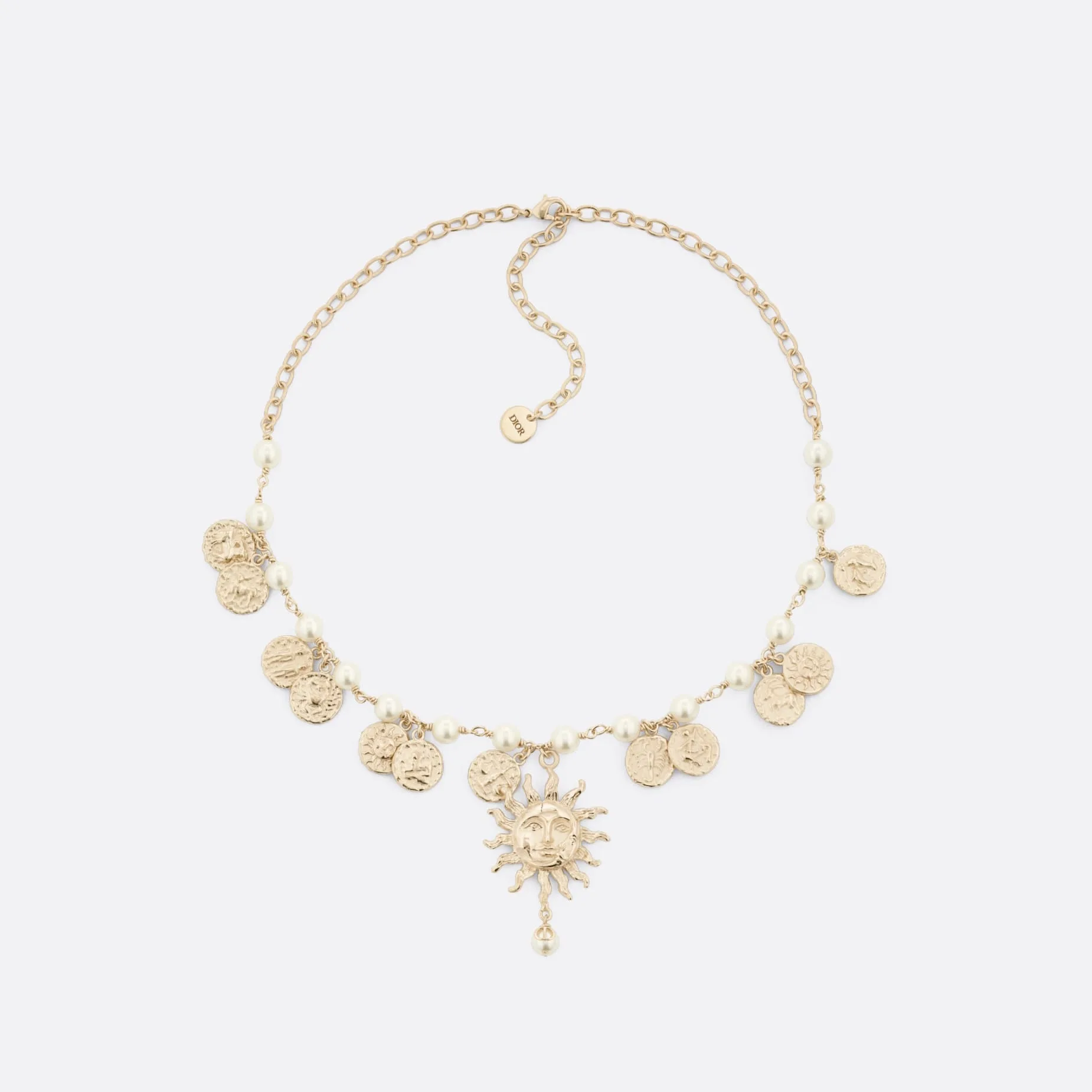 Toile de Jouy Soleil Fake Dior Choker Gold-Finish Metal and White Resin Pearls