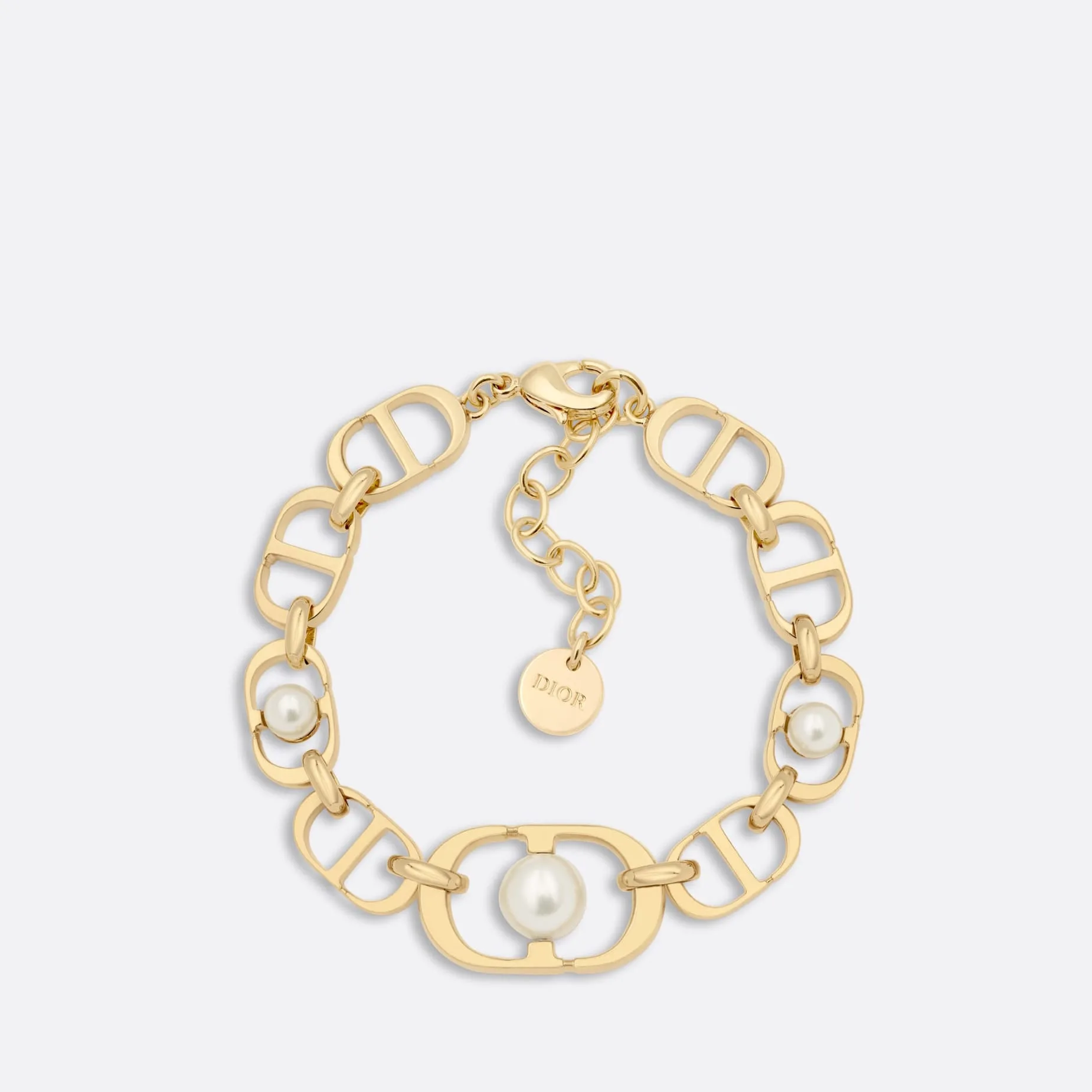 30 Montaigne Jolie Fake Dior Bracelet Gold-Finish Metal and White Resin Pearls