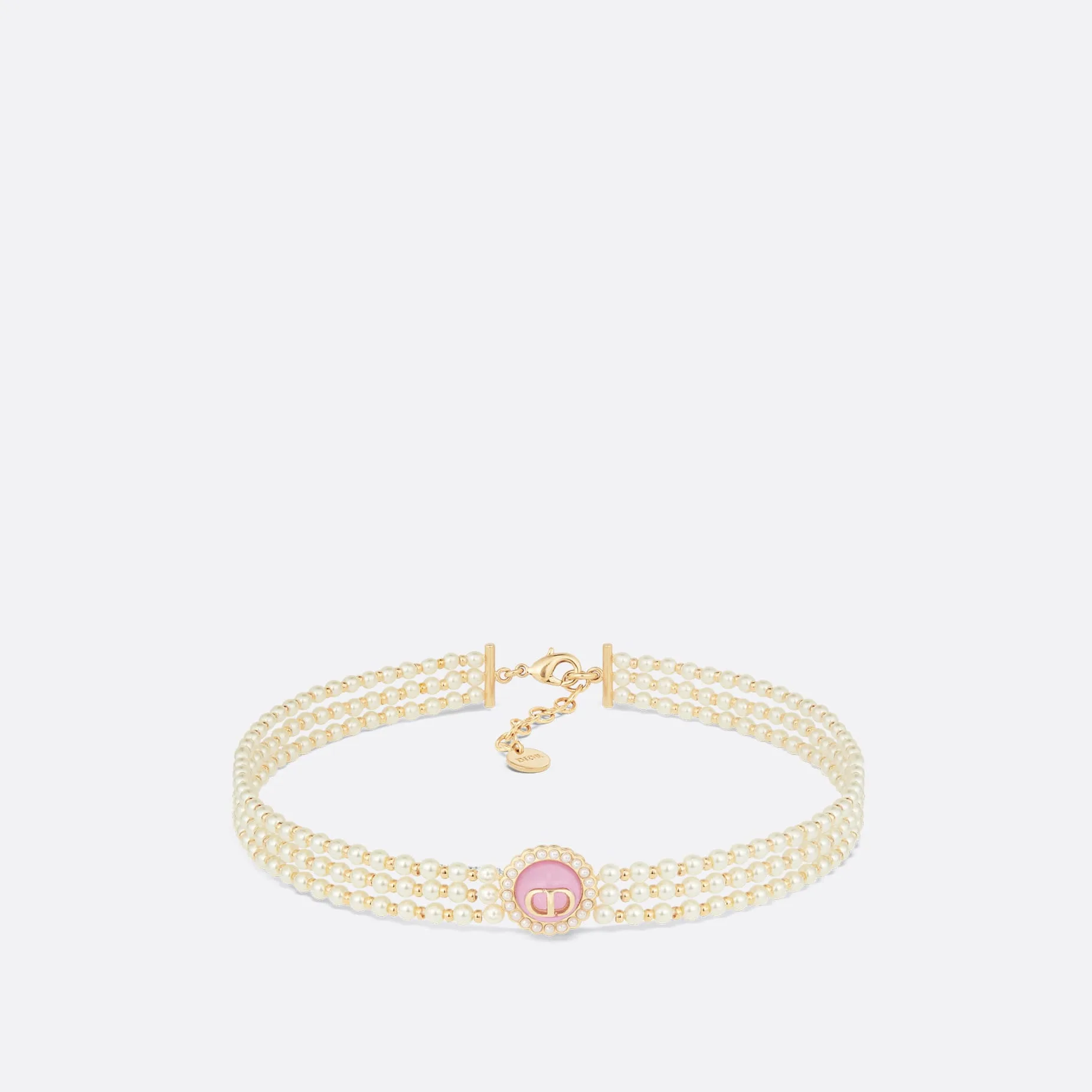 Fake Dior Petit CD Baroque Choker Gold-Finish Metal with White Resin Pearls and Cadmium Pink Glass