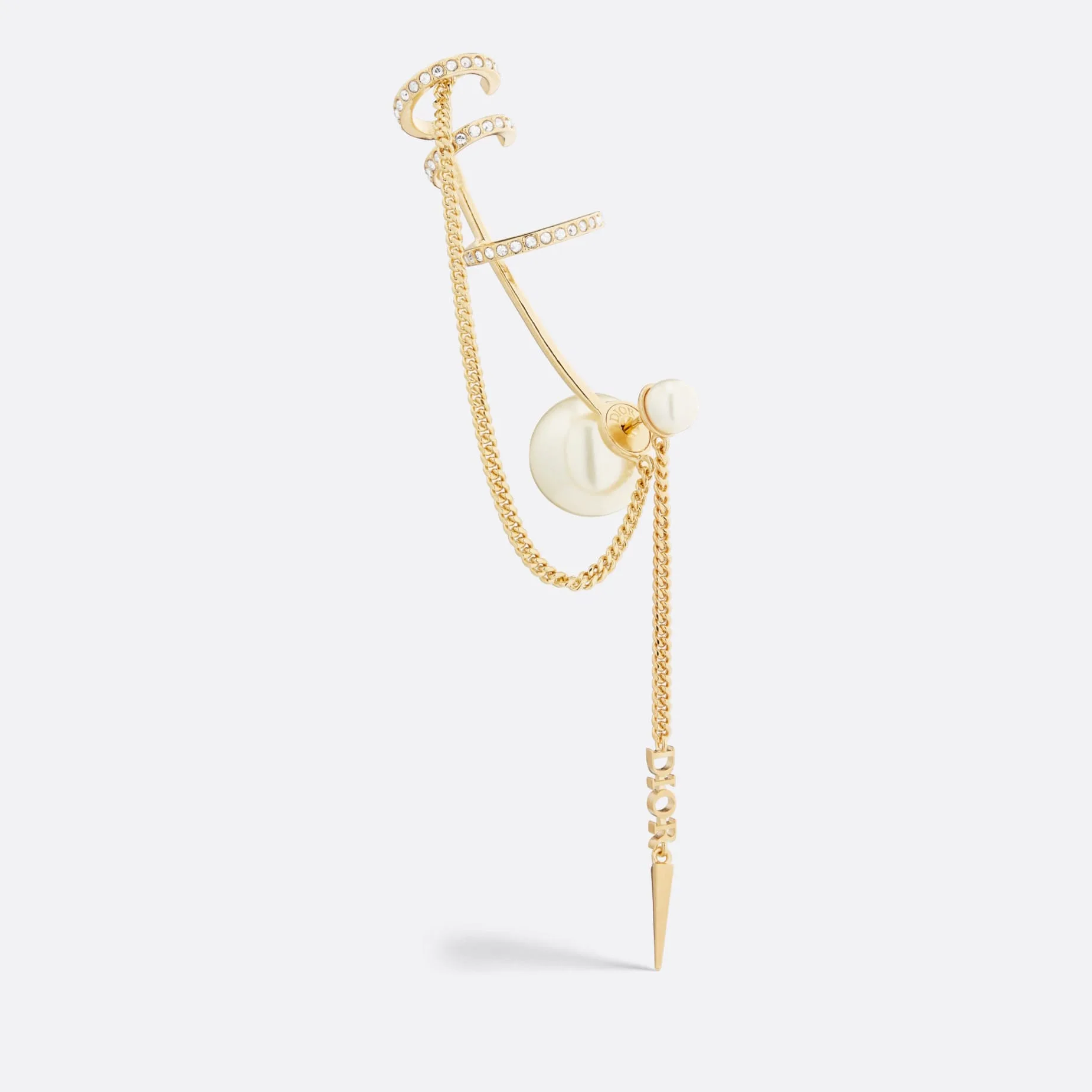 Fake Dior Tribales EarringGold-Finish Metal with White Resin Pearls and Silver-Tone Crystals