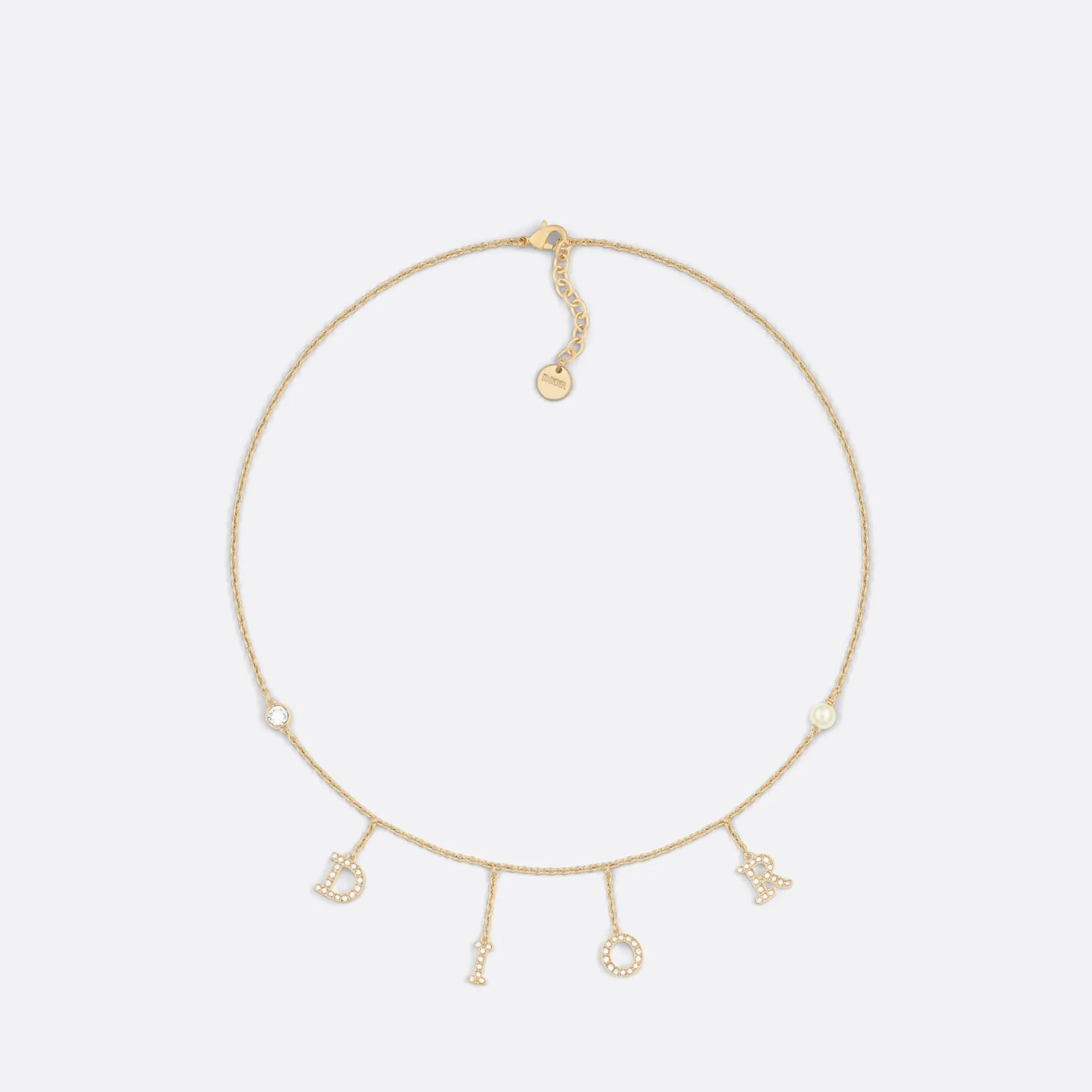 Dio(r)evolution Fake Dior Necklace Gold-Finish Metal with a White Resin Pearl and Silver-Tone Crystals