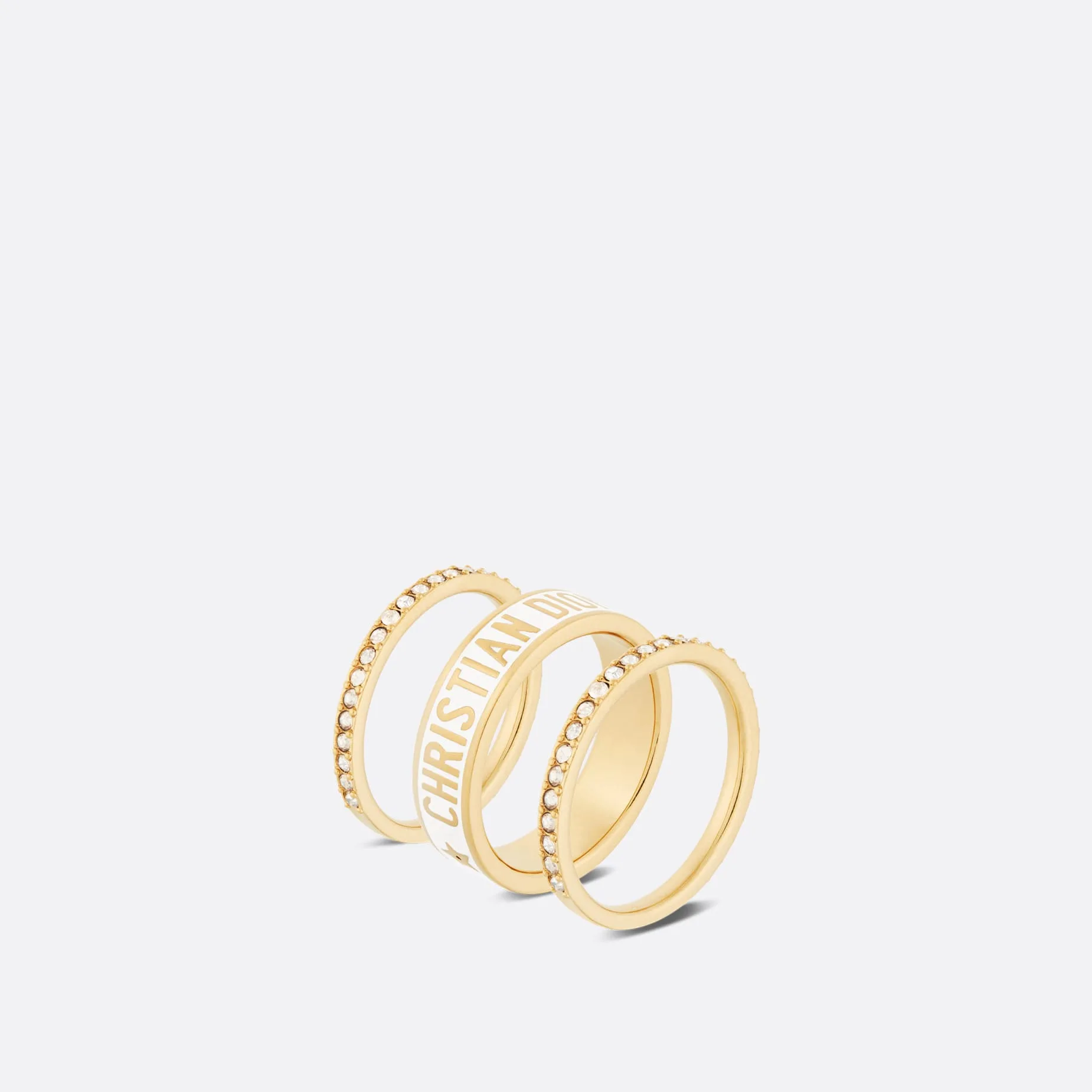 Fake Dior Code Ring SetGold-Finish Metal and Silver-Tone Crystals with White Lacquer