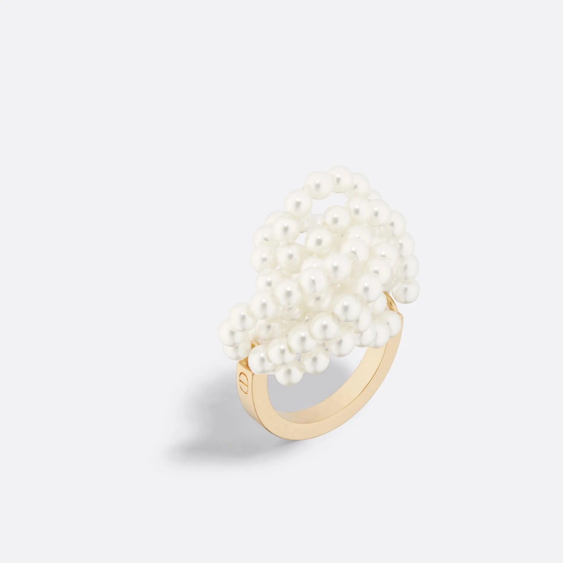 D-Bow Fake Dior Ring Gold-Finish Metal and White Resin Pearls