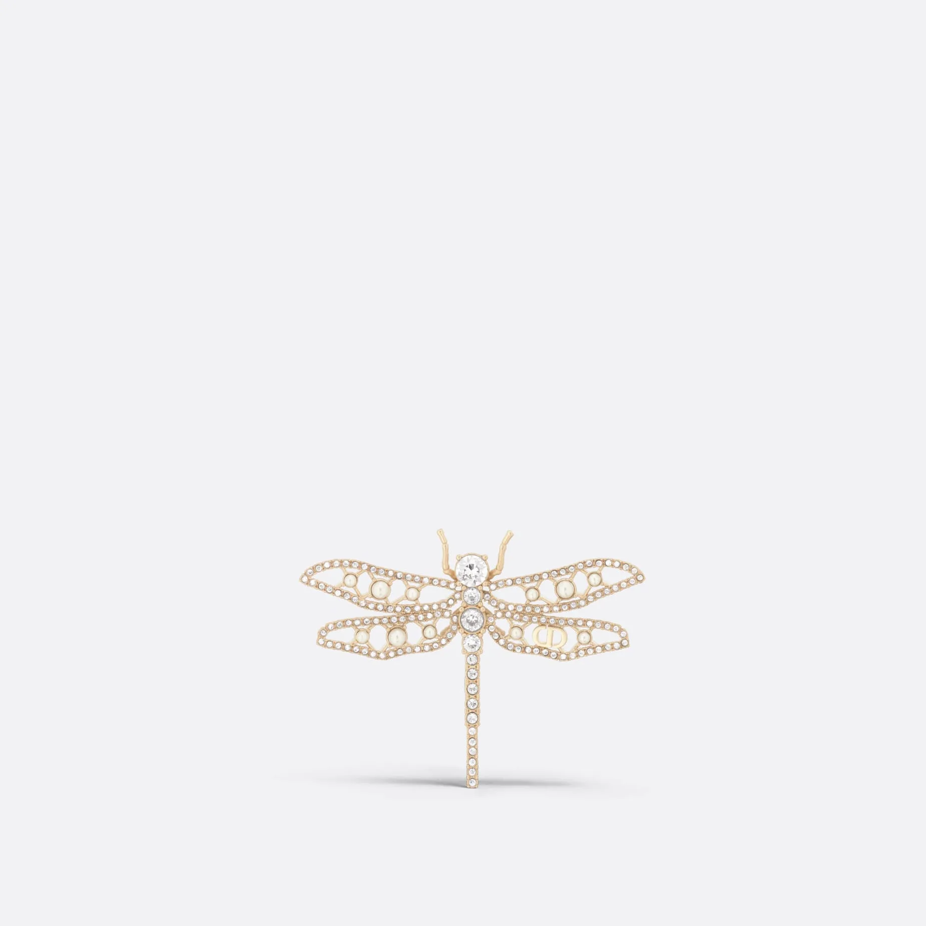 Fake Dior Night Herbarium Brooch Matte Gold-Finish Metal with White Resin Pearls and Silver-Tone Crystals