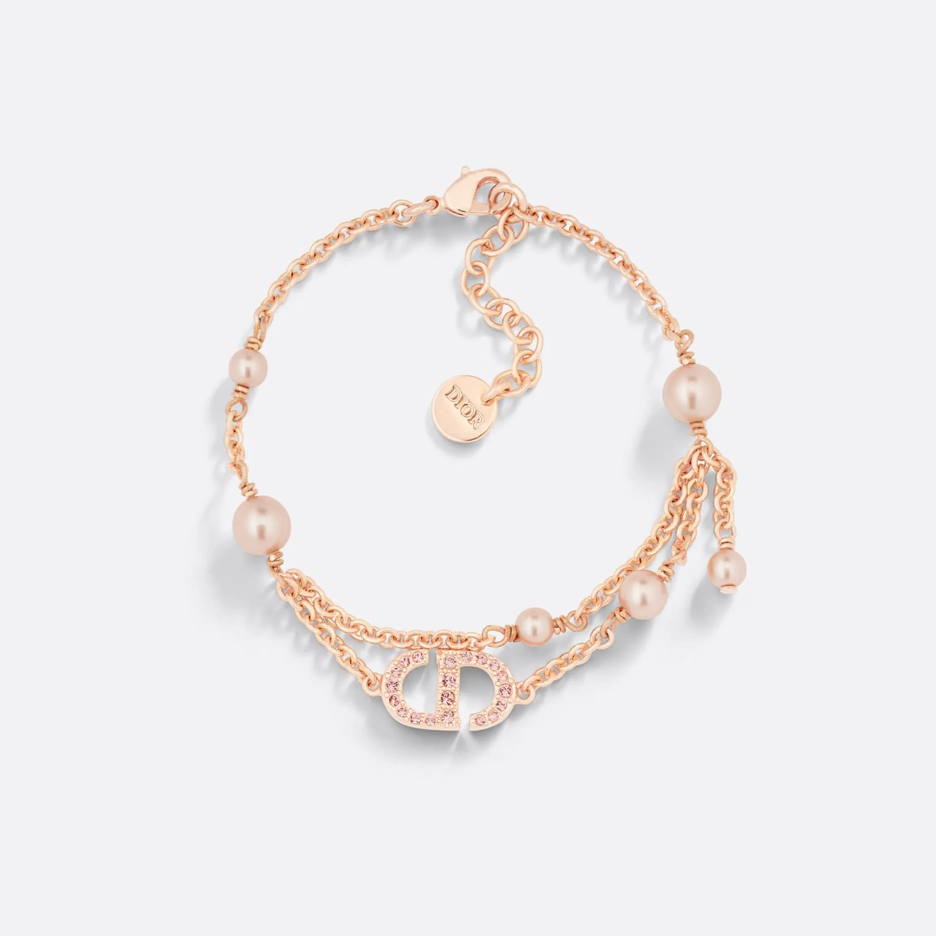 Fake Dior Petit CD Bracelet Pink-Finish Metal with Pink Resin Pearls and Crystals