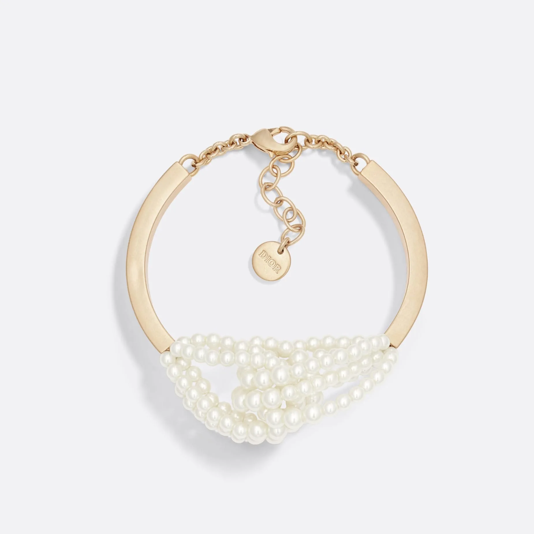 D-Bow Fake Dior Bangle Gold-Finish Metal and White Resin Pearls