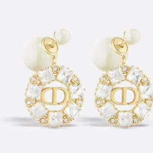 Dior Tribales Earrings Gold-Finish Metal with White Resin Pearls and Silver-Tone Crystals