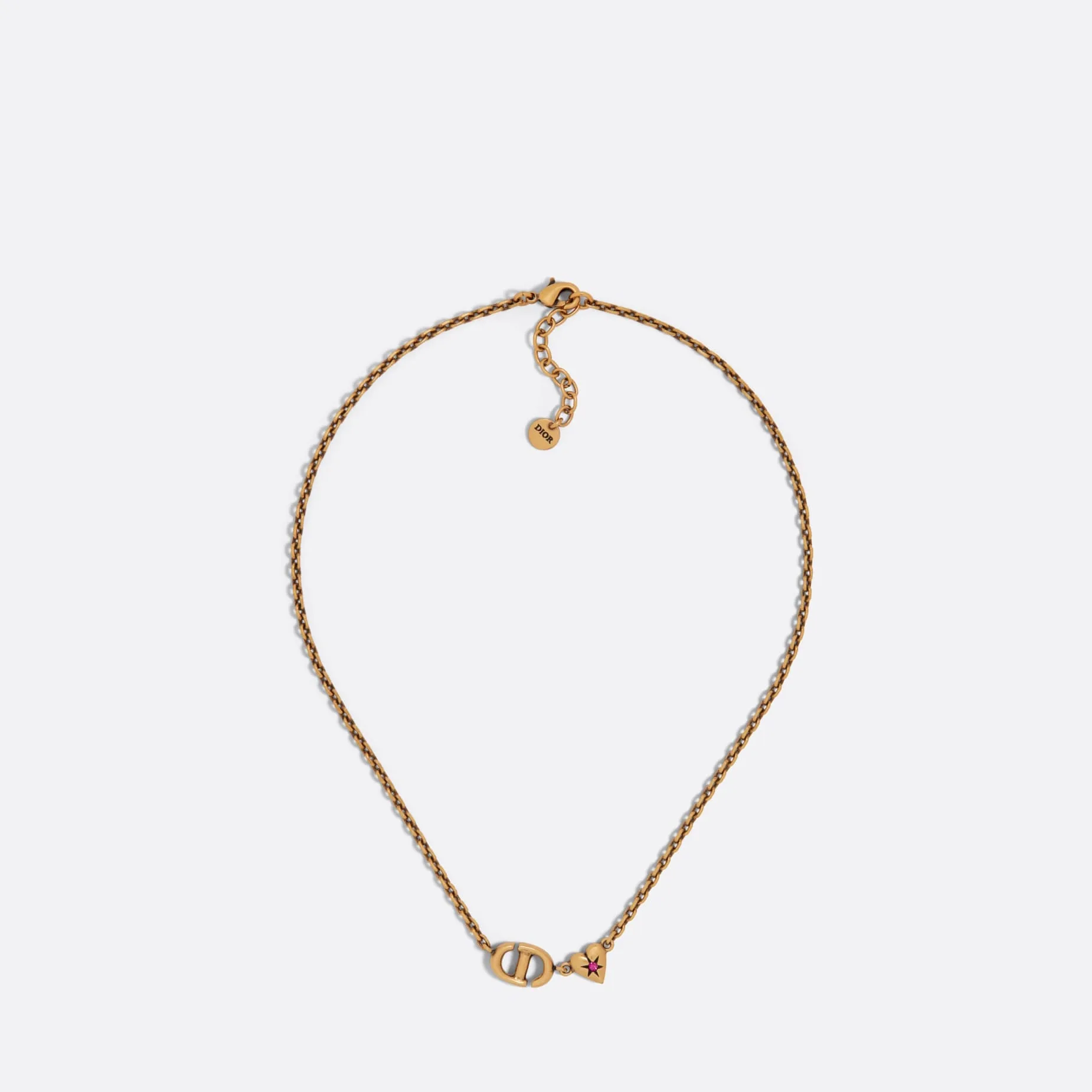 Fake Dior Lucky Charms Necklace Antique Gold-Finish Metal and Pink Crystal