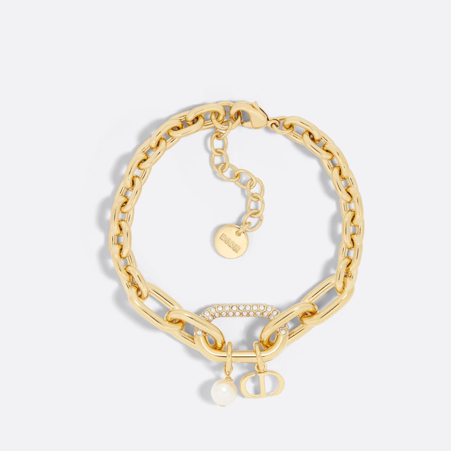 D-Fusion Fake Dior Bracelet Gold-Finish Metal with a White Resin Pearl and Silver-Tone Crystals