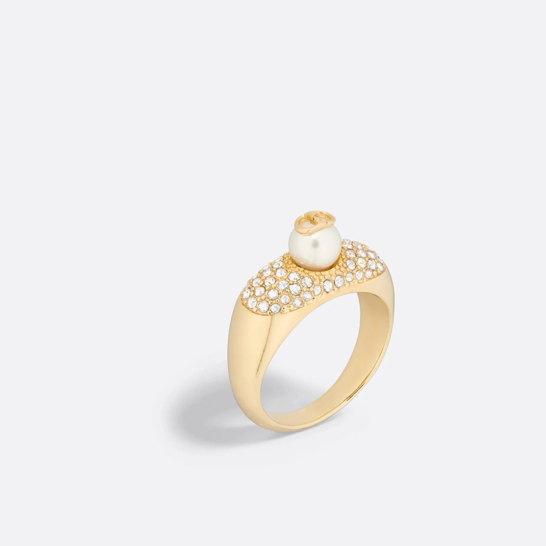 D-Fusion Fake Dior Ring Gold-Finish Metal with a White Resin Pearl and Silver-Tone Crystals