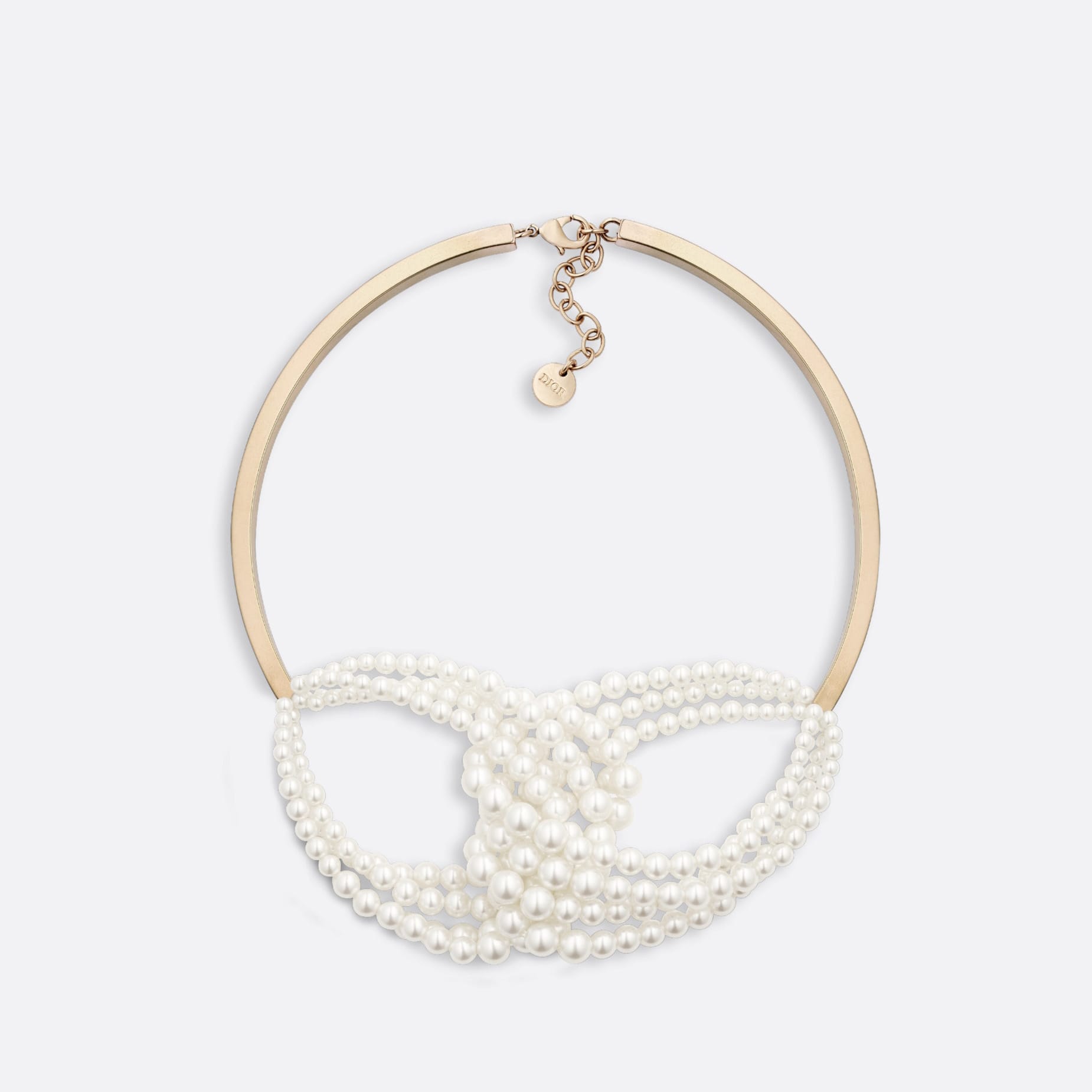 D-Bow Fake Dior Necklace Gold-Finish Metal and White Resin Pearls