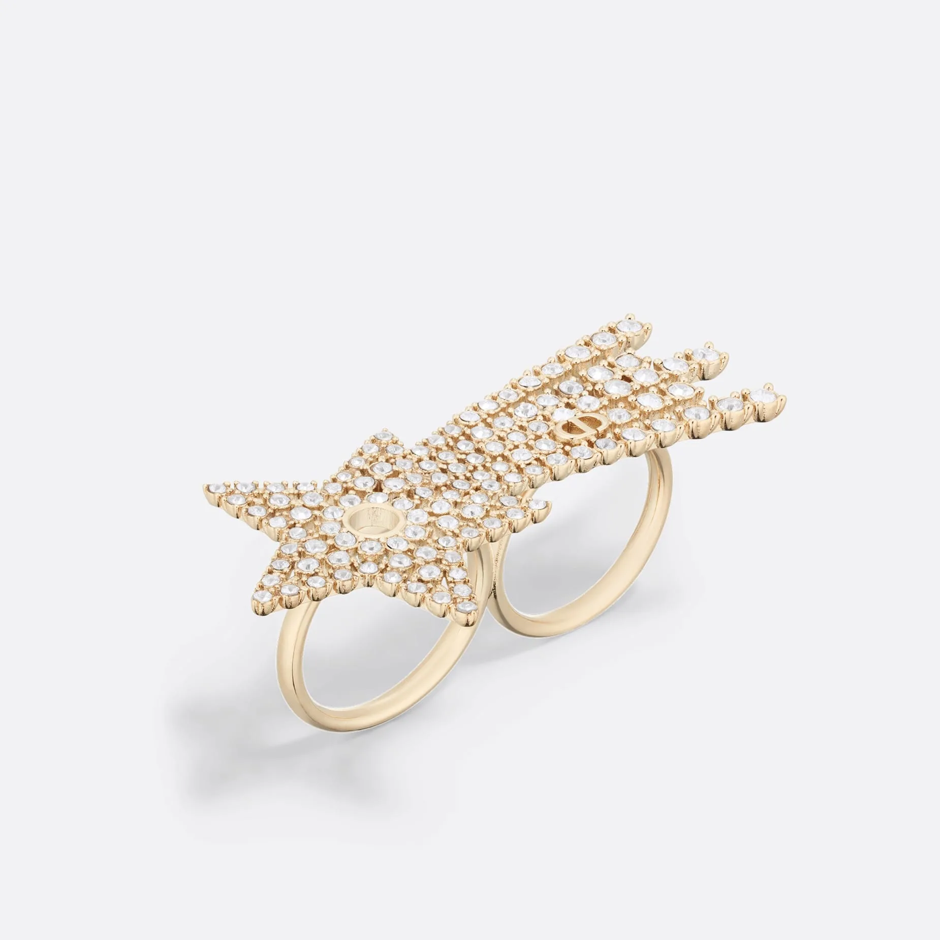 Fake Dior Night Herbarium Double Ring Matte Gold-Finish Metal and Silver-Tone Crystals