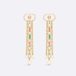 Dioriviera Petit CD Earrings Gold-Finish Metal with White Resin Pearls and Multicolor Lacquer