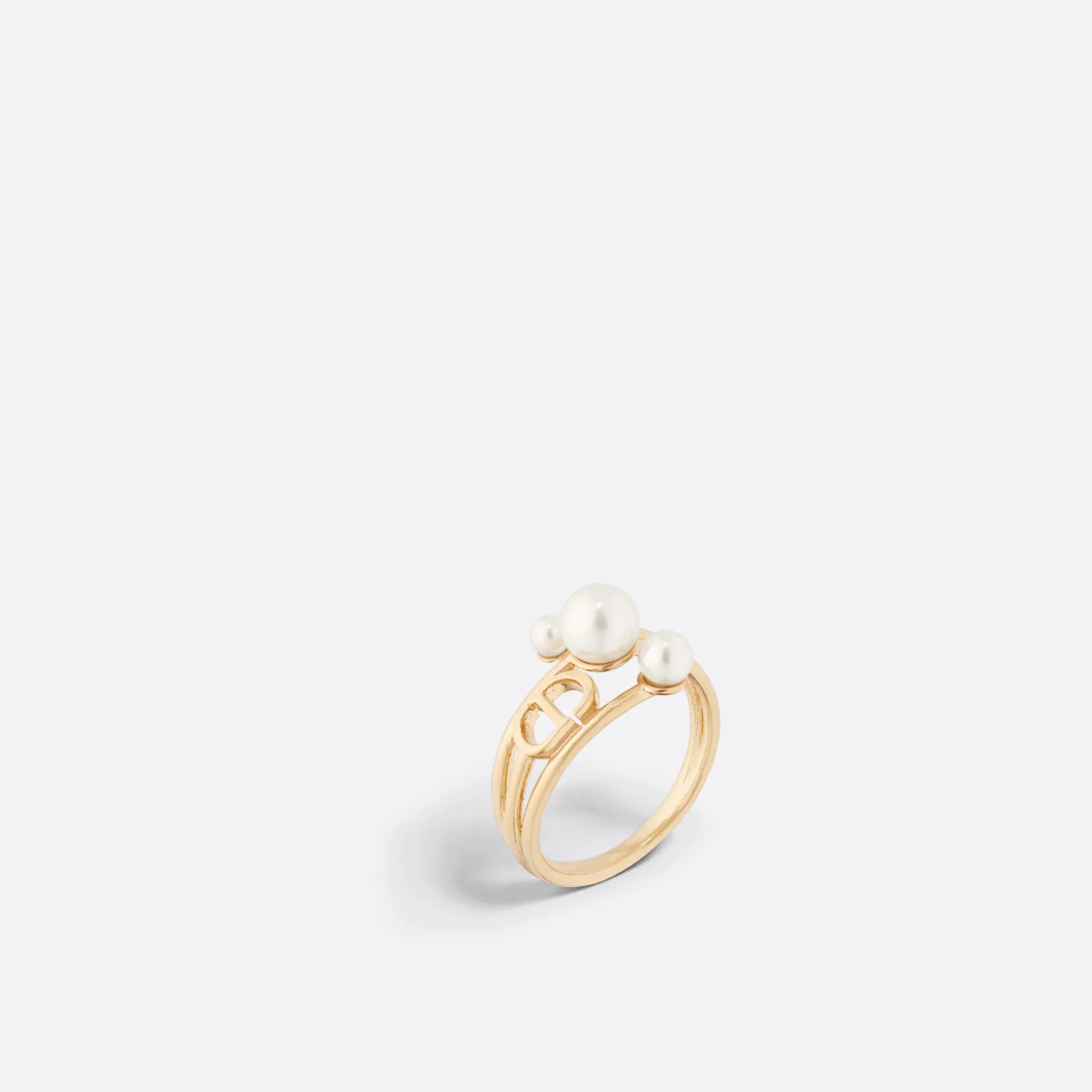 Fake Dior Triptyque Ring Gold-Finish Metal and White Resin Pearls