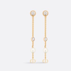 Petit CD Treasure Dior Earrings Gold-Finish Metal with White Resin Pearls and Silver-Tone Crystals