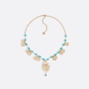 Toile de Jouy Soleil Dior Choker Matte Gold-Finish Metal and Aquamarina Resin Pearls