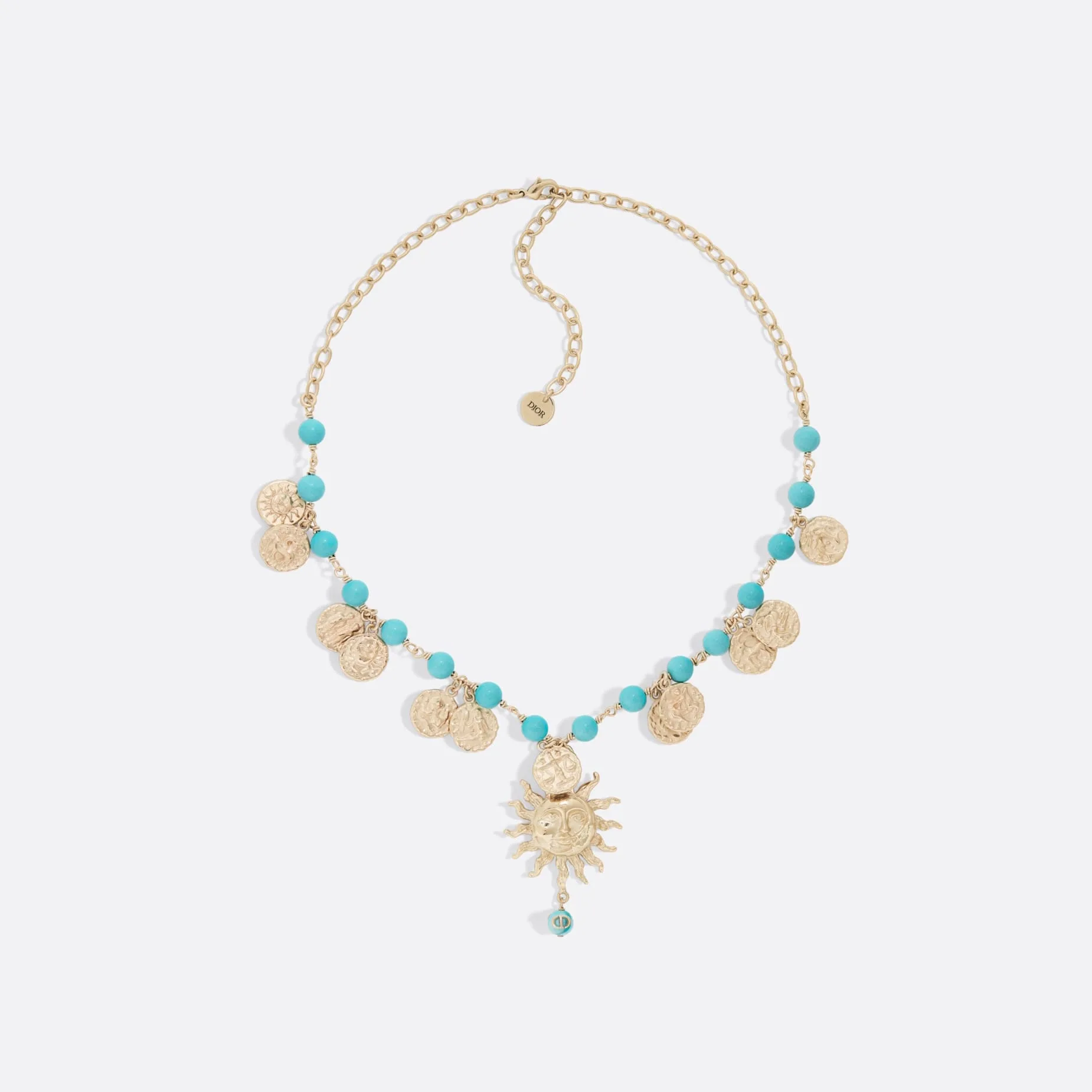 Toile de Jouy Soleil Fake Dior Choker Matte Gold-Finish Metal and Aquamarina Resin Pearls