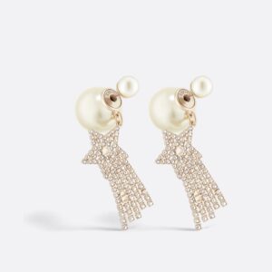 Dior Tribales Earrings Matte Gold-Finish Metal with White Resin Pearls and Silver-Tone Crystals