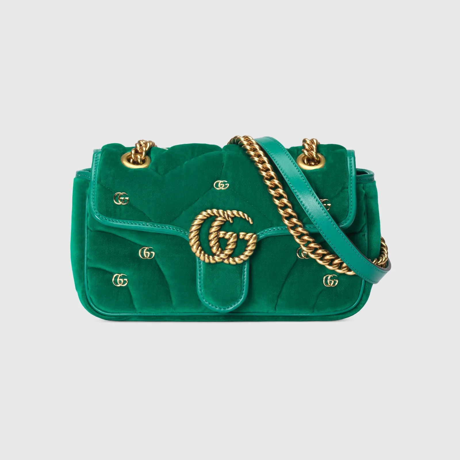 Replica Designer Bags Gucci replica GG Marmont mini shoulder bag green velvet