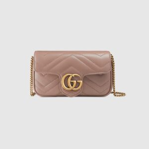 Replica Designer Bag GUCCI GG Marmont matelasse leather super mini bag dusty pink chevron leather